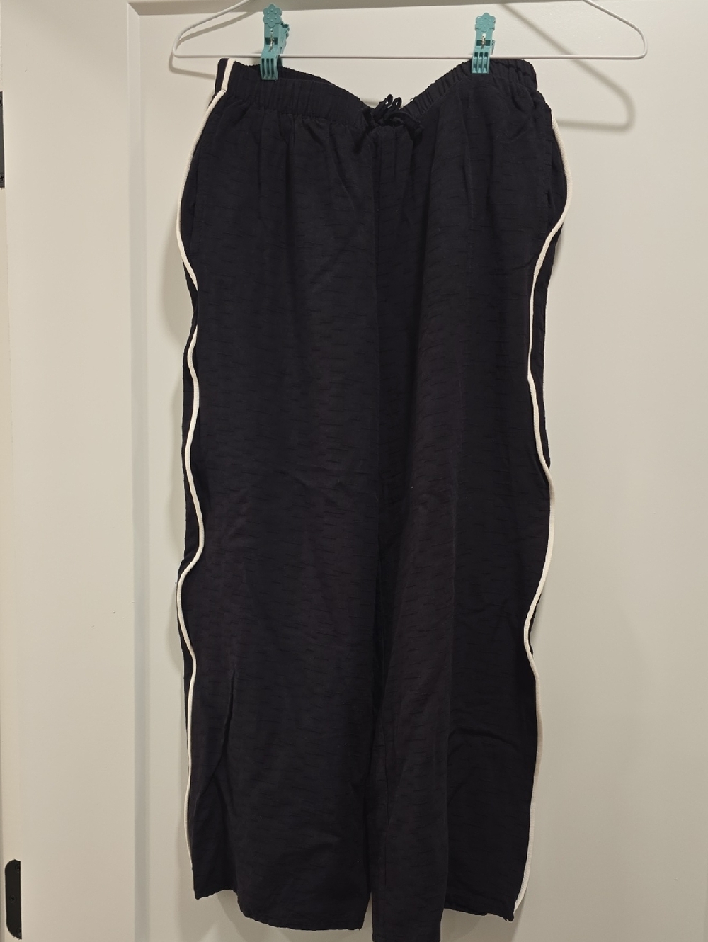 Black Wide-Leg Pants with White Side Piping Girls